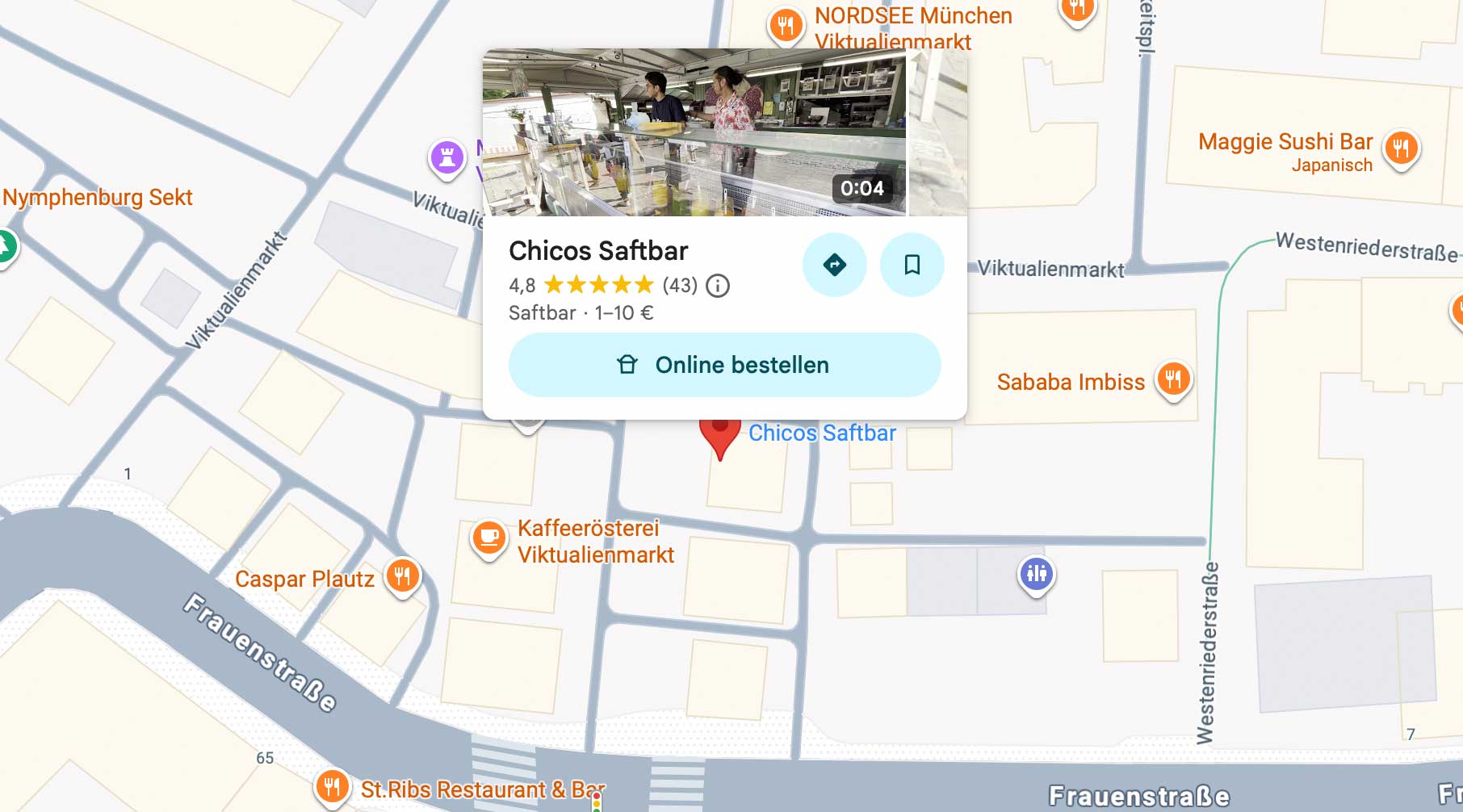 Karte: Chicos Saftbar am Viktualienmarkt München - Stand 3+4